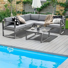 YWMLFZ 4PCS Patio Furniture Set Aluminum Frame Loveseat Coffee Table Cushions Deck Grey