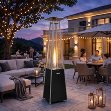 TrailBlaze 48,000 BTU (13kW) Pyramid Propane Patio Heater, Freestanding Outdoor Gas Heater - Glass Tube Flame Tower - Wheels - Battery Ignition - Includes Waterproof Cover - Black + Particles Cover