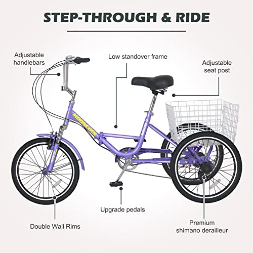 NAIZEA Adult Folding Tricycle Purple