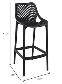 Pemberly Row Polypropylene Patio Bar Stool in Black - Set of 2