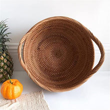 Storage Basket,Picnic Creative Round Wicker with Handle Rattan Fruit and Vegetable Hamper for Camping and Outdoor Party