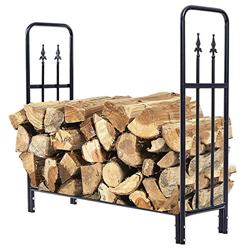 TXGJWRA Large 4ft Firewood Log Rack Holder Heavy Duty Wide Fireplace Logs Lumber Storage Carrier for Outdoor/Patio/Campfire Kindling Wood Stove Accessories Black,