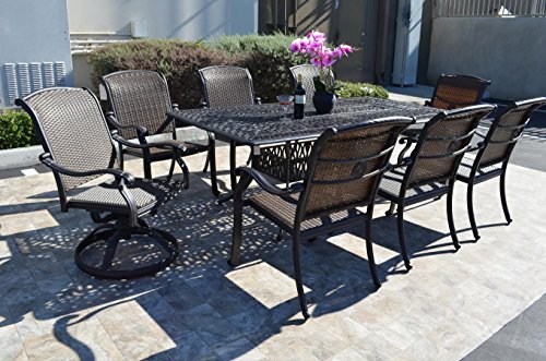 Santa Clara Outdoor Patio 9 pcs Dining Set 44 x 84 Dark Bronze Cast Aluminum