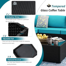 SUNLEI 7pcs Patio Conversation Sets Outdoor Furniture Sets, High Back All-Weather Rattan Sectional Sofa with Tea Table&Washable Couch Cushions(Black Rattan)（Blue）