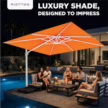 Midtown Umbrellas 10x10 Ft Outdoor Cantilever Patio Umbrella w/Sunbrella Terracotta Fabric - Tilt 360° Rotate Offset Patio, Deck Patio, Backyard & Garden - Silver Frame