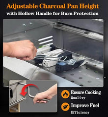 Built-In Charcoal Grill, Charcoal BBQ Grills with Liftable Tray, Insulated Hood & Temperature Gauge, Heavy-Duty 304 Stainless Steel Barbecue Grill for Outdoor Kitchen, Camping