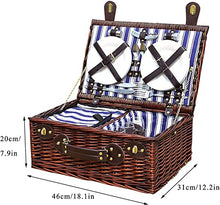 Storage Basket,Wicker Picnic for 4 Persons, Willow Hamper Service Gift Set with Insulation Layer, Outdoor Hand Woven with Utensils Cutlery