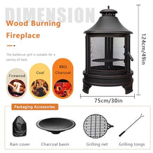 Naturalpowev 30in Fire Pit Outdoor Wood Burning Firepits Outdoor Fireplace with Cooking Grill Grate & Poker Fire Bowl, Patio Firepit for Garden, Backyard, BBQ