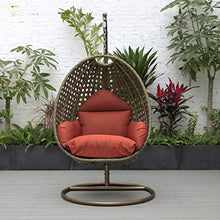 LeisureMod Wicker Rattan Hanging Egg Swing Chair with Stand & Cushion - Cherry Swing Chair for Indoor/Outdoor, Patio, Bedroom, Lounge Seat