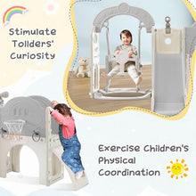 CUAUC 7-in-1 Toddler Slide & Swing Set with Basketball Hoop Grey+White