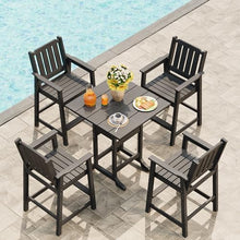 GarveeHome Outdoor Bar Chairs Set of 4, Patio HDPE Garden Chairs with Ergonomic Wide Seat and Footrest, Waterproof, All-Weather Durable Bar Stools for Balcony, Backyard, Poolside, Grey