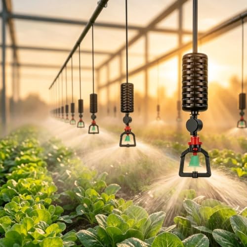 Automatic Heat Dissipation System for Greenhouse, Misting Water Irrigation Kit with 360-degree Rotating Drip Irrigation Heads, Plant Watering Equipment