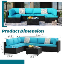 SUNLEI 7pcs Patio Conversation Sets Outdoor Furniture Sets, High Back All-Weather Rattan Sectional Sofa with Tea Table&Washable Couch Cushions(Black Rattan)（Blue）