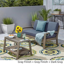 Christopher Knight Home Grenada Outdoor Acacia Wood Loveseat and Coffee Table Set with Water Resistant Cushions, Teak Finish / Red