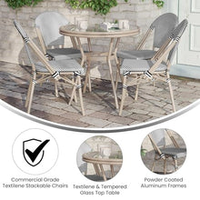 EMMA + OLIVER Massalia Indoor/Outdoor Bistro Set - Black & White Textilene with Light Natural Frame