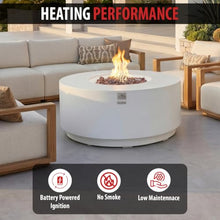 AMS Round Concrete GFRC Propane Gas Fire Pit Table (Cream White)