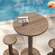 Modway Neo Round Wood Patio Bar Table and Stools Set in Cocoa Brown - 3-Piece Indoor/Outdoor Modern High Top Bar Set for Patio Or Kitchen