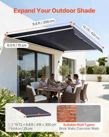 VEVOR Electric Retractable Awning, 14.1' x 9.8' Motorized Patio Awning