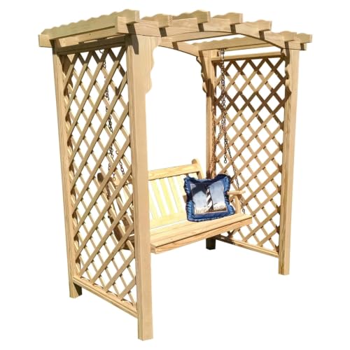 Keystone Amish Co. Newberry Pressure Treated Pine Garden Arbor, Heavy Duty Outdoor Archway Trellis, Amish Crafted, Made in USA & Swing, 5-Foot, Unfinished