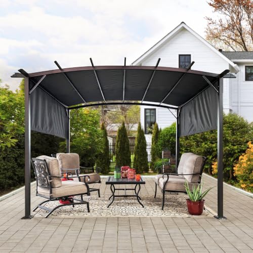 Roomfitters 12 x 9 Ft Outdoor Pergola Patio Gazebo with Retractable Shade Canopy, Steel Frame Sun Shelter for Garden Backyard Terrace, Gray