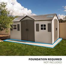 Lifetime 15×8 Ft Dual‑Entry Outdoor Storage Shed, Steel‑Reinforced, UV‑Protected, Weather‑Resistant Backyard Garden Shed with Skylights, Windows & Shelving, Desert Sand