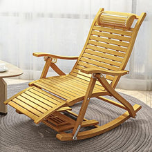 MHJKHG Foldable Rocking Chair, Bamboo Rocker Chair, Massage Footrest, Outdoor Breathable Recliner, Comfort Armchair, Adjustable Backrest Leisure Chair, for Garden Patio Park，Natural One Size