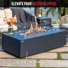 AMS 55" Concrete Propane Fire Pit Table with Tank Cover (Wavy Dark Gray)