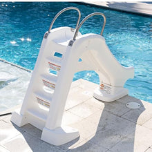 Step2 Vero Pool Slide, Outdoor/Indoor Waterproof Patio Furniture, Non-Slip Steps, Hose Attachment, Made of Durable Plastic, 4 Feet, White