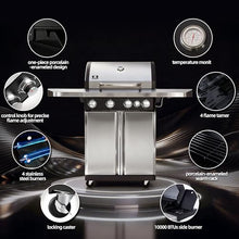 IRONYAK Propane Gas Grill Stainless Steel 4 Burner 50000 BTU & Side Burner