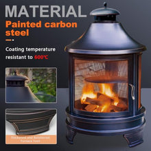 2-in-1 Fire Pit with Grill, Outdoor Chiminea Fireplace for Patio Backyard, Retro Look, 360° Sparks Protection Net, 3-Level Adjustable Grill, Stable Tripod