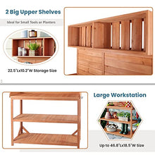 Roomfitters 65" Farmhouse Outdoor Potting Bench Table with 4 Storage Shelves and Side Hook, Natural