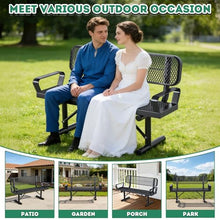 Metal Park Bench for Outside, Outdoor Bench with Armrests, Backrest, Frame