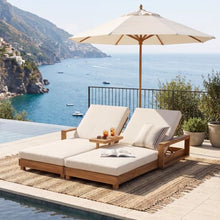 Christopher Knight Home Mari Acacia Wood Chaise Lounge Chair Outdoor, Spacious Double Outdoor Chaise Lounge with 2-Fold Cushions, 4 Position Adjustable Backrest Pool Lounger, Light Natural + Cream