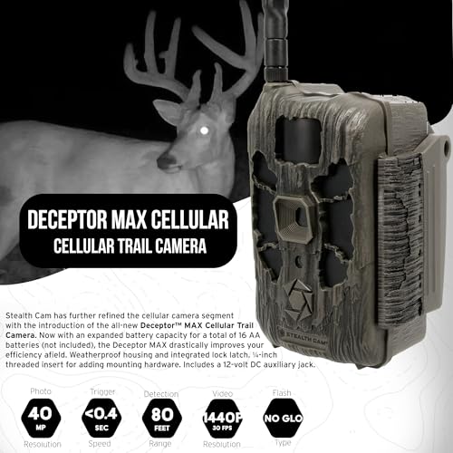 Stealth Cam 40MP Deceptor Max Cellular Trail Camera Bundle with Solar Panel, Card Reader, and 32GB Memory Card (11 Items)