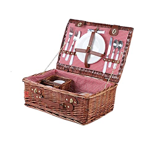 Storage Basket,Wicker Picnic with Utensils Cutlery, Willow Hamper Service Gift Set for 2 Persons, Outdoor Hand Woven for Valentine Day, Birthday