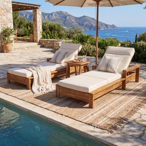 Outdoor Chaise Lounge Patio Recliner with Armrests and Cushion, Set of 2