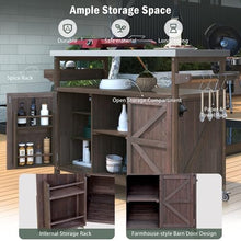 SDVantage Stainless Steel Outdoor Kitchen Island Bar Cart with Solid Wood Storage Cabinet Spice Rack Towel Rack Lockable Wheels for BBQ Patio Use,Dark Brown