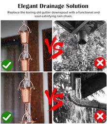 YUSIWOAL Hanging Rain Chains for Roof Gutters, Copper Collector Cups Outdoor Decor, Adjustable Length Drain Link Eavestrough Diverter(2.6M (8.5Ft))