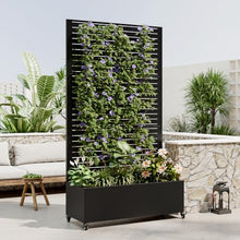 Metal Planter Box with Trellis, 73"x35"x16 Metal Raised Garden Bed with Trellis, Metal Planter Box with Drainage Holes & Lockable Wheels & Privacy Screen for Climbing Plants, Vegetables, Vines