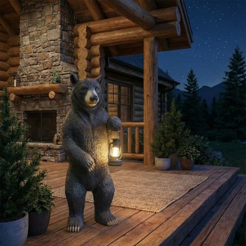 AFD Home Standing Bear with Solar Lanter 3.5ft Outdoor Garden Statue