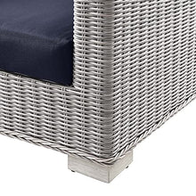 Conway Outdoor Patio Wicker Rattan Sofa in Light Gray Navy
