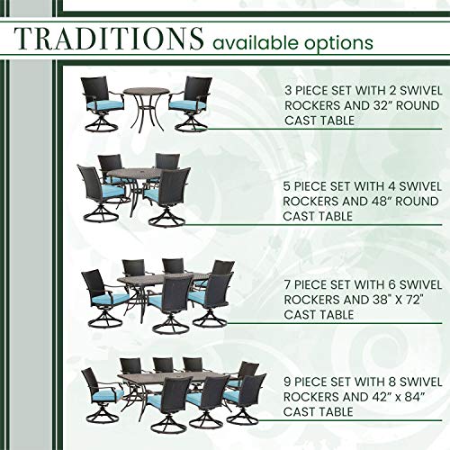 Hanover Traditions 3-Piece Patio Bistro Set with Cushioned Wicker Back Rocker Chairs and Round Table Blue
