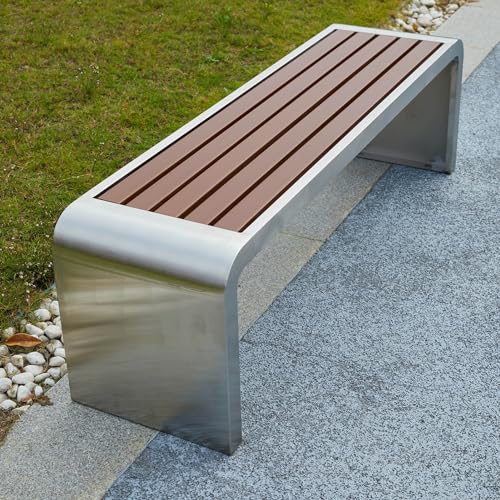 Outdoor Garden Bench, Metal Garden Bench, Two-Person Seat Backless Bench, Patio Bench Chair with Stainless Steel and Plastic Wood, Perfect for Backyard, Deck, Lawn, Poolside ( Size : 150*40*45cm )