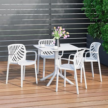 Costaelm Breakfast Table Set for 4, HDPE Patio Square Dining Table and Stackable Chairs, Outdoor Small Patio Furniture Set All Weather for Backyard Porch Poolside, White