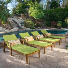 Great Deal Furniture Outdoor Teak Finish Chaise Lounge with Green Cushion - Set of 4