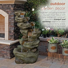 Alpine Corporation 48" Tall Multi-Tier Rock Waterfall Fountain with Cool White LED Lights, Outdoor Water Feature for Backyard, Patio & Garden Decor, Gray