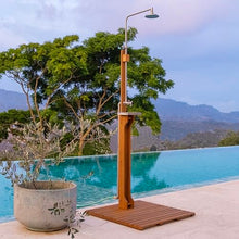 Cambridge Casual Dussi Teak Wood Outdoor Freestanding Pool Shower, Teak Wood, Adjustable Outdoor Head Rain Shower, Perfect for Pool, Beach, and Backyard