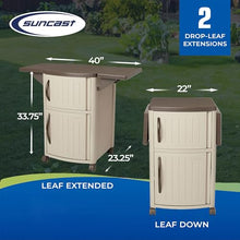 Suncast 2 Pack Outdoor Patio Grill Prep Station Cart with 2 Storage Cabinets, Light Taupe/Mocha