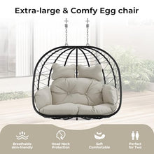 Bifanuo Double Hanging Egg Chair with Stand, Outdoor Indoor Swing Chair with Removable Cushion for 2 Person, Heavy Duty 700LBS Capacity for Patio, Bedroom, Garden (Classic Black-Beige)