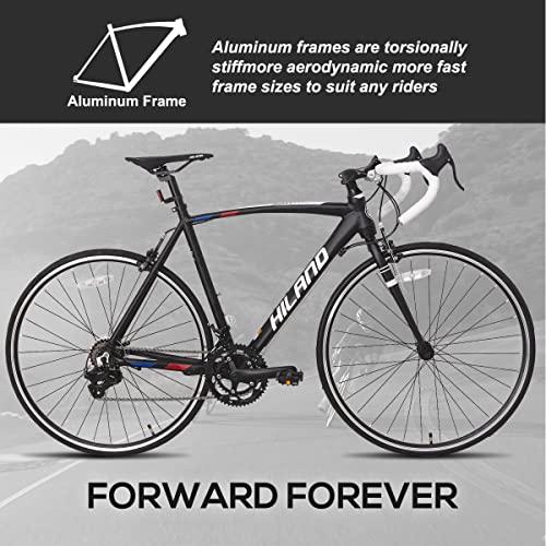 HH HILAND Hiland 700c Road Bike 14 Speeds Light Weight Aluminum Frame Racing Bike City Commuting Road Bicycle Black